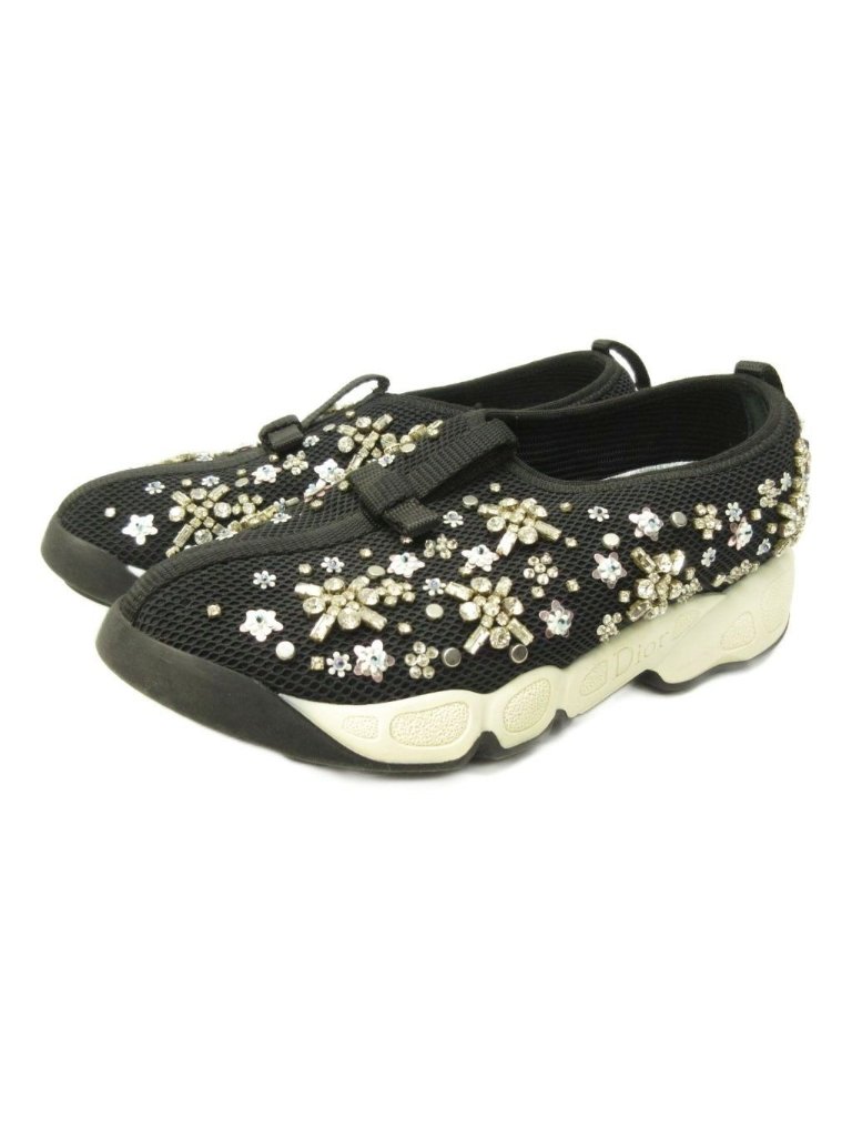 Dior Fusion Crystal Vision Sneakers Floral Applique Mesh Black 34